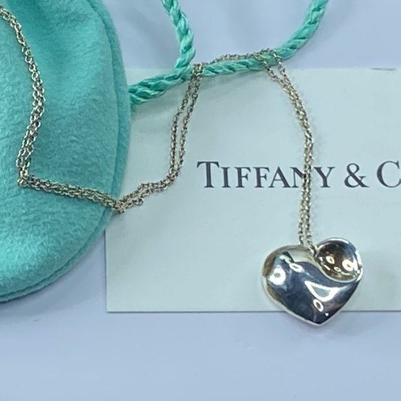 Tiffany & Co. 925 Sterling Silver Puffed Heart Charm/Pendant Necklace w/pouch 4. - Picture 1 of 11